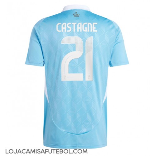 Camisa de Futebol Bélgica Timothy Castagne #21 Equipamento Secundário Europeu 2024 Manga Curta